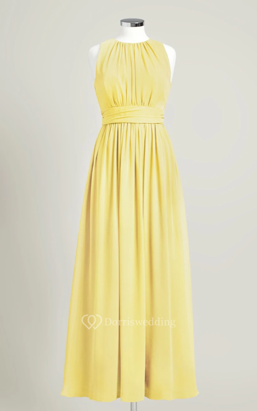 Impressive Long-Chiffon Sleeveless Jewel-Neck Dress view 5