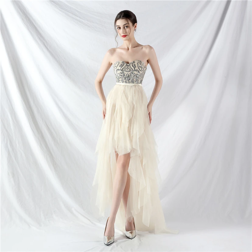 Kleid mit positionierten Blumenperlen und gespleißtem Netzstoff view 11