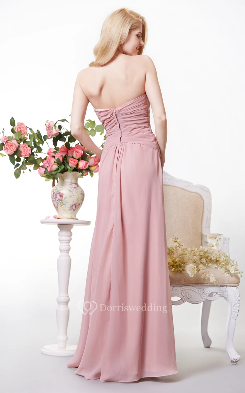 Sexy Strapless A-line Chiffon Long Dress With Beadings view 2