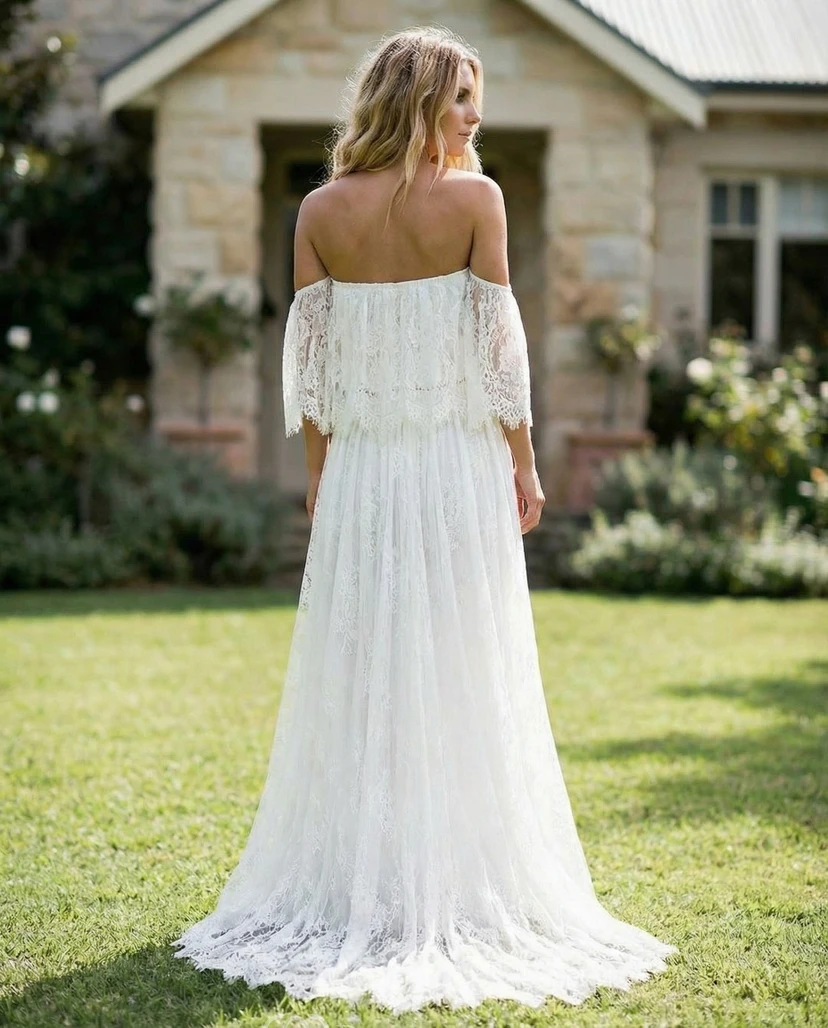 Off-The-Shoulder Tulle Boho Wedding Dress view 2