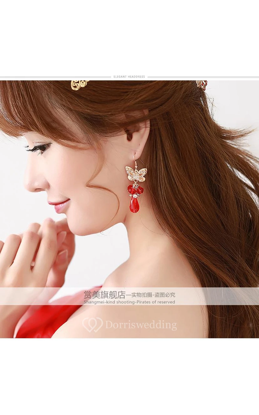 Braut-Kopfschmuck in Rot, Haarschmuck für chinesisches Cheongsam, Hochzeitsaccessoires, Tellerhaarnadel, U-förmige Haarspange view 6