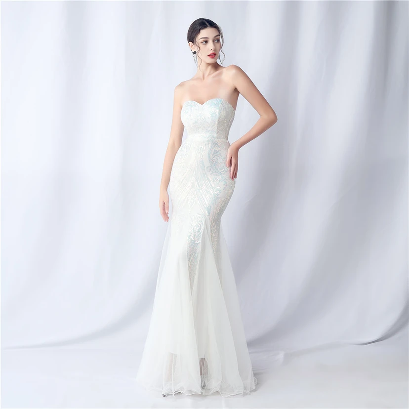Positionierung Blumenschnitt Netz Pailletten Hochzeitsdinner Toast Party Abendkleid view 20