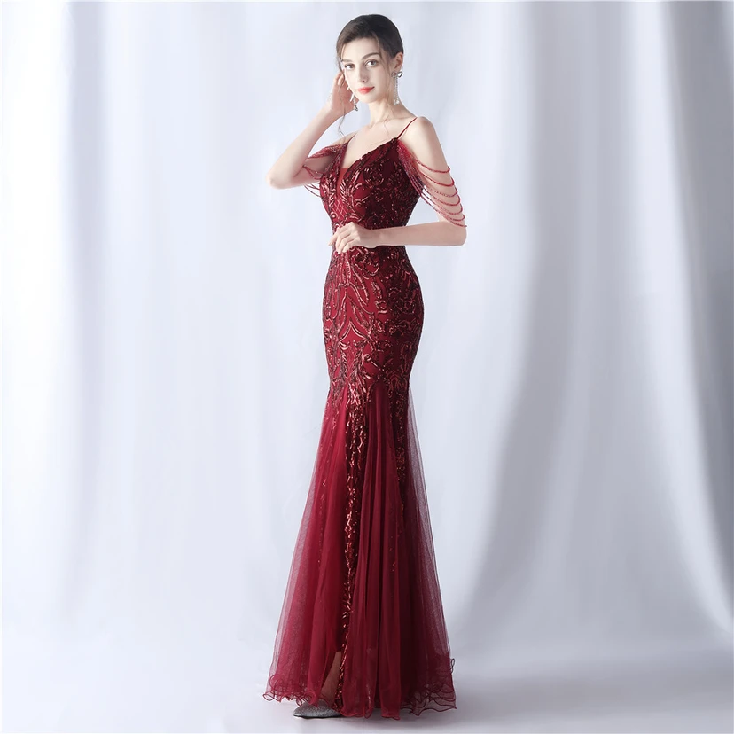 Robe de soirée haut de gamme en maille perlée et ornée de perles, modèle 3034. view 2