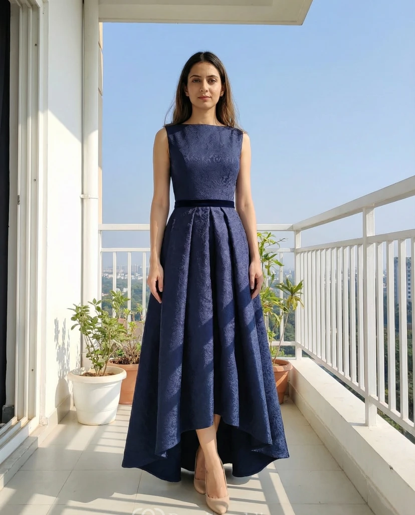 Tea-Length Lace Keyhole High Neck Dress