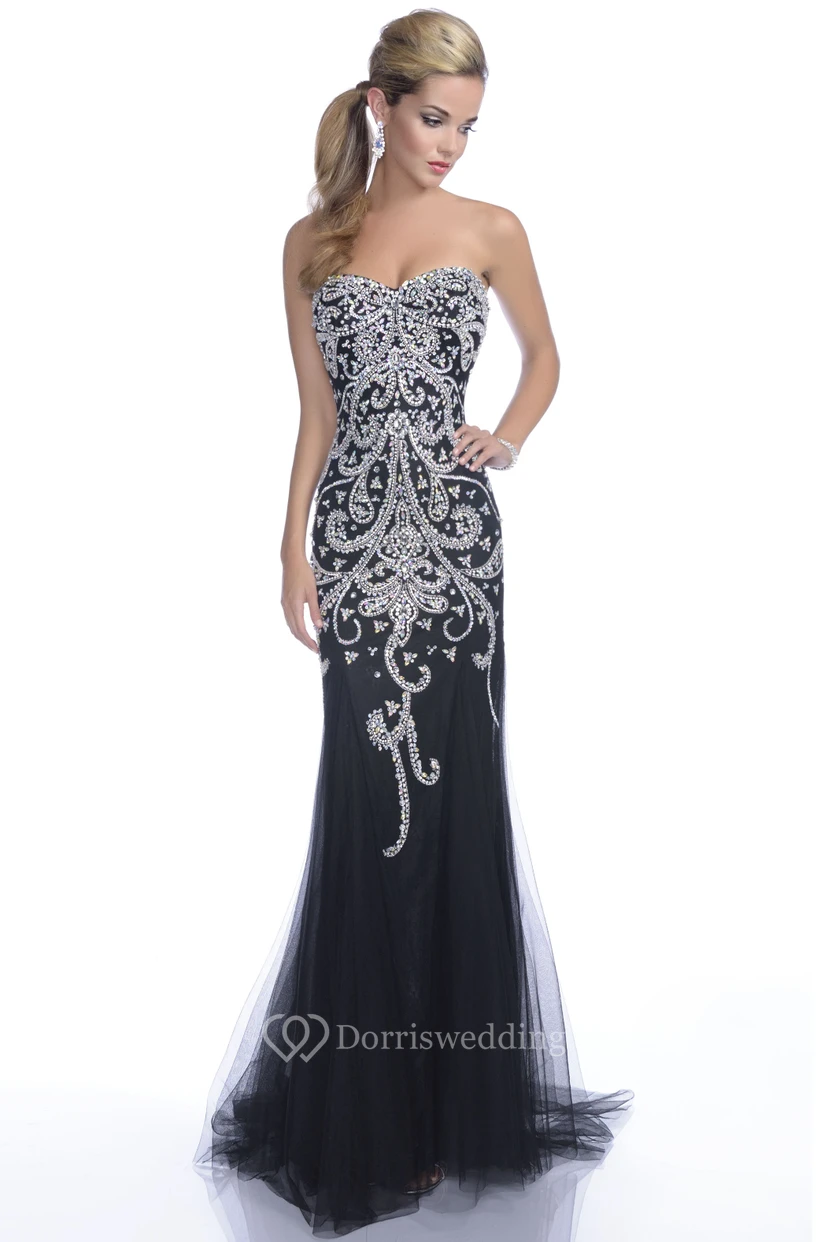 Sweetheart Trumpet Tulle Prom Dress Featuring Sequined Appliques