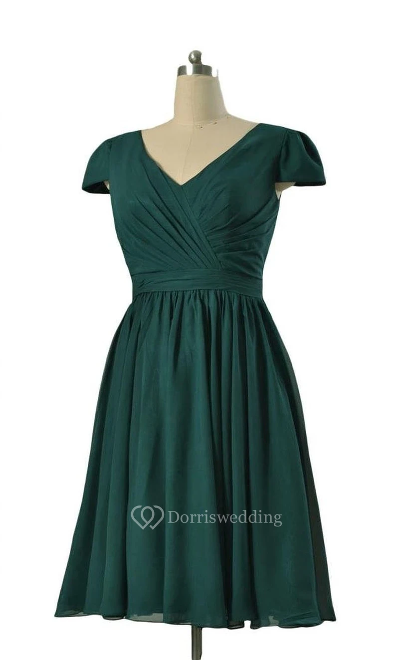 Short Sleeve V-neck Short Pleated Chiffon Dress view 2