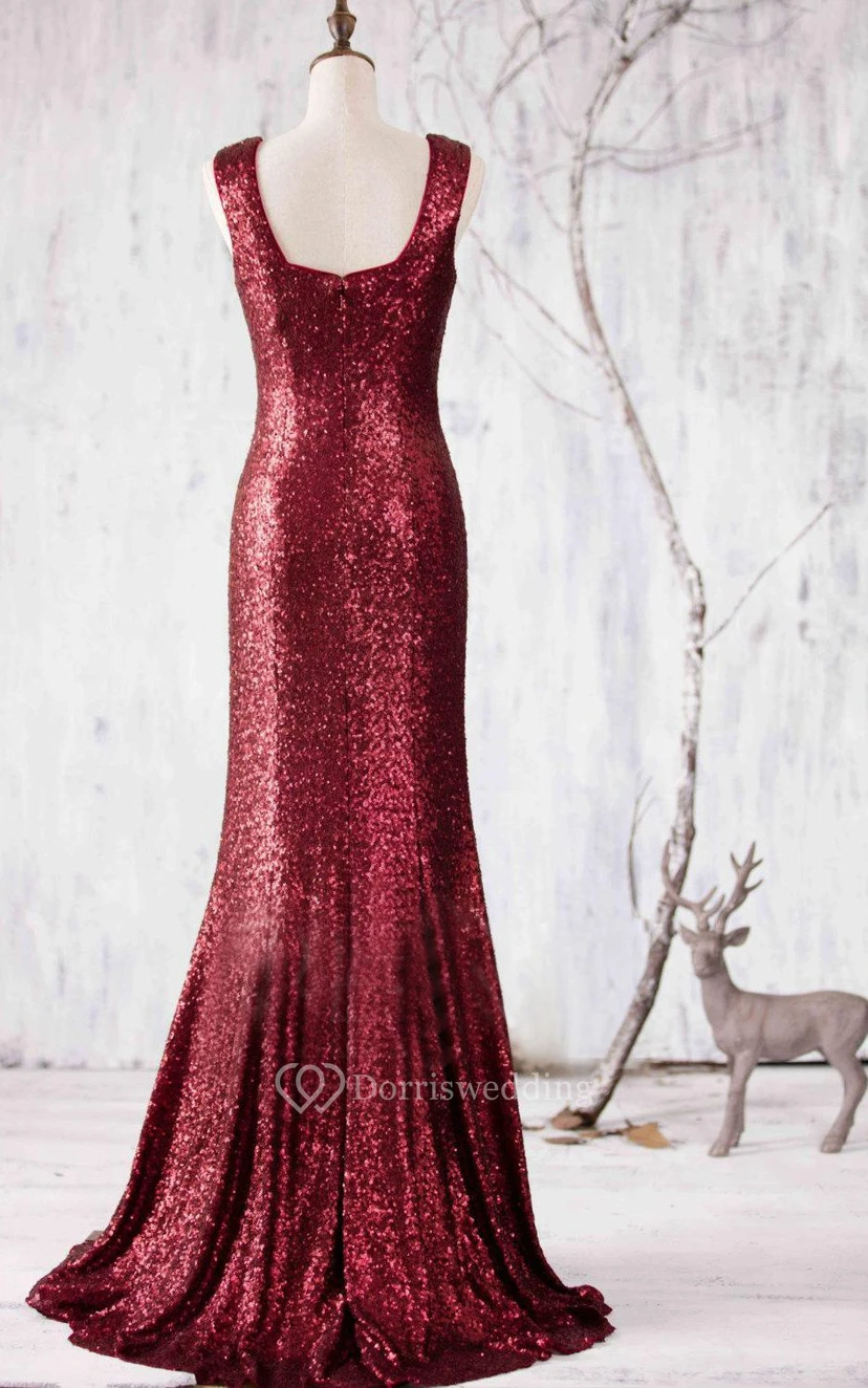 Allover Sequined Sheath Floor Length Dress With Square Back view 3