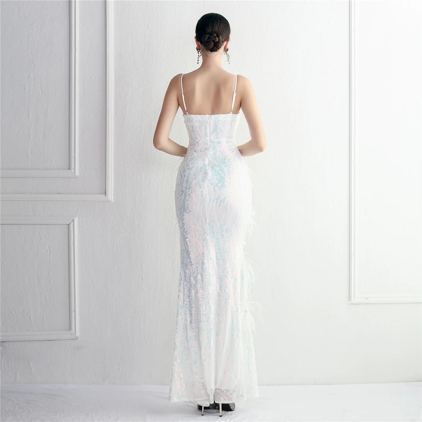 Positioning Flower Craft Beading Craft Imported Wool Dress Long Banquet Slim Evening Dress Elegant Temperament view 15