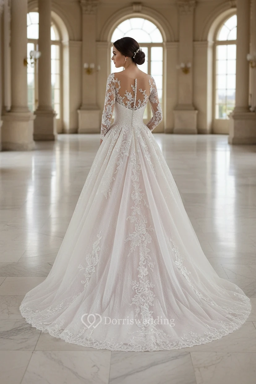 Robe de mariée élégante en dentelle à manches longues view 2