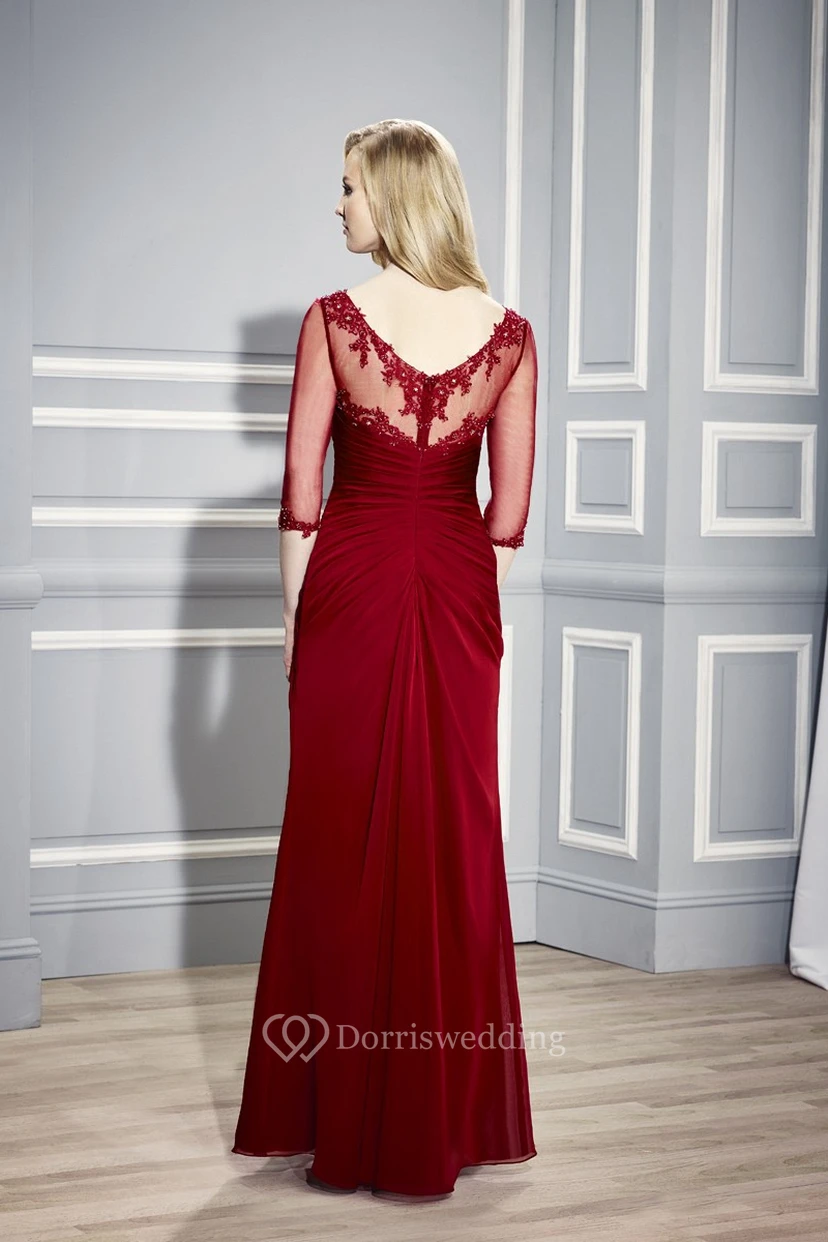 Bodenlanges, formelles Kleid mit V-Ausschnitt, Raffungen und halben Ärmeln sowie Perlenstickerei view 2