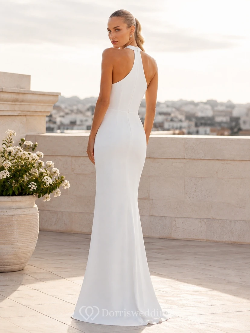 Halter Sleeveless Satin Mermaid Floor-length Simple Bridal Dress view 2