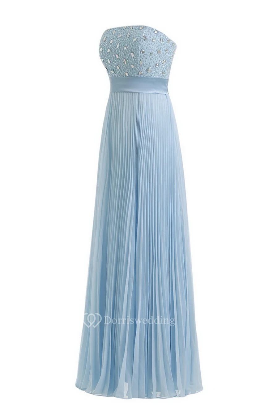 Strapless Empire Long Pleated Dress With Rhinestones view 9