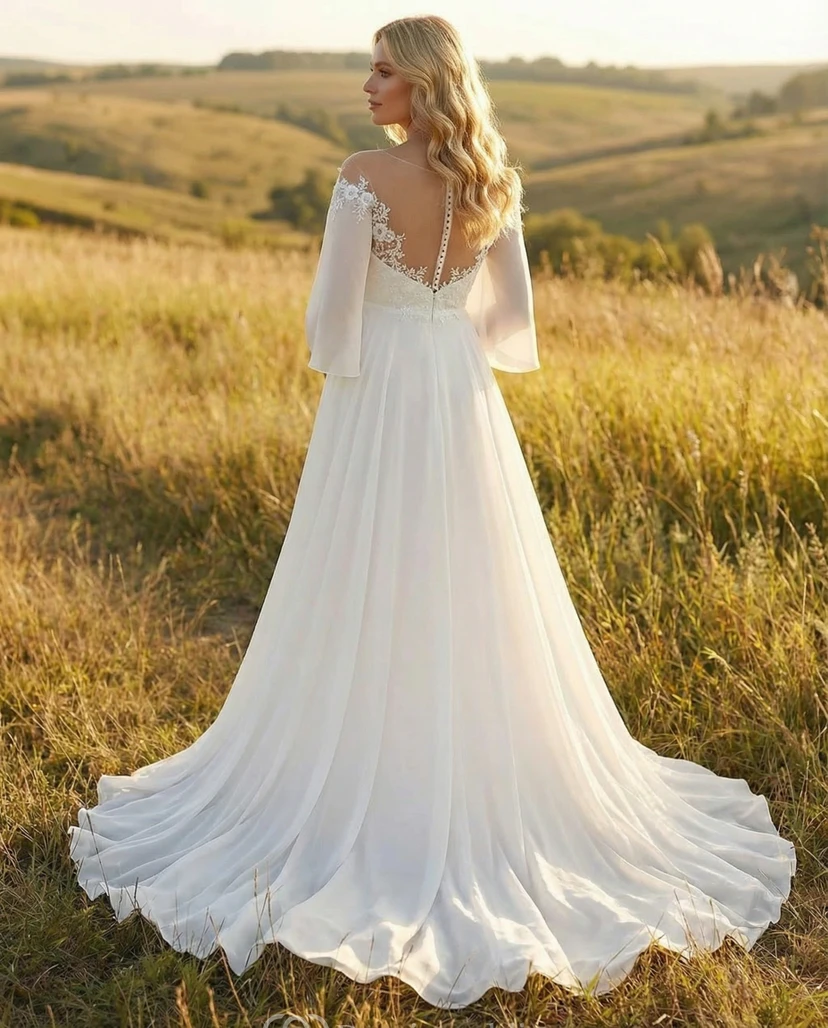 Robe de mariée de maternité bohème à épaules dénudées avec applications de dentelle view 2