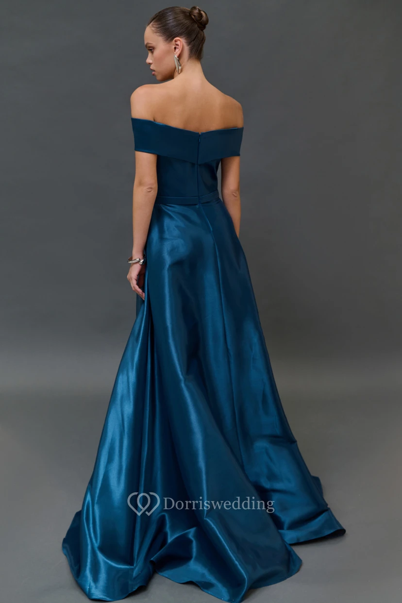 Off-the-shoulder Satin A-line Floor-length Dress view 2