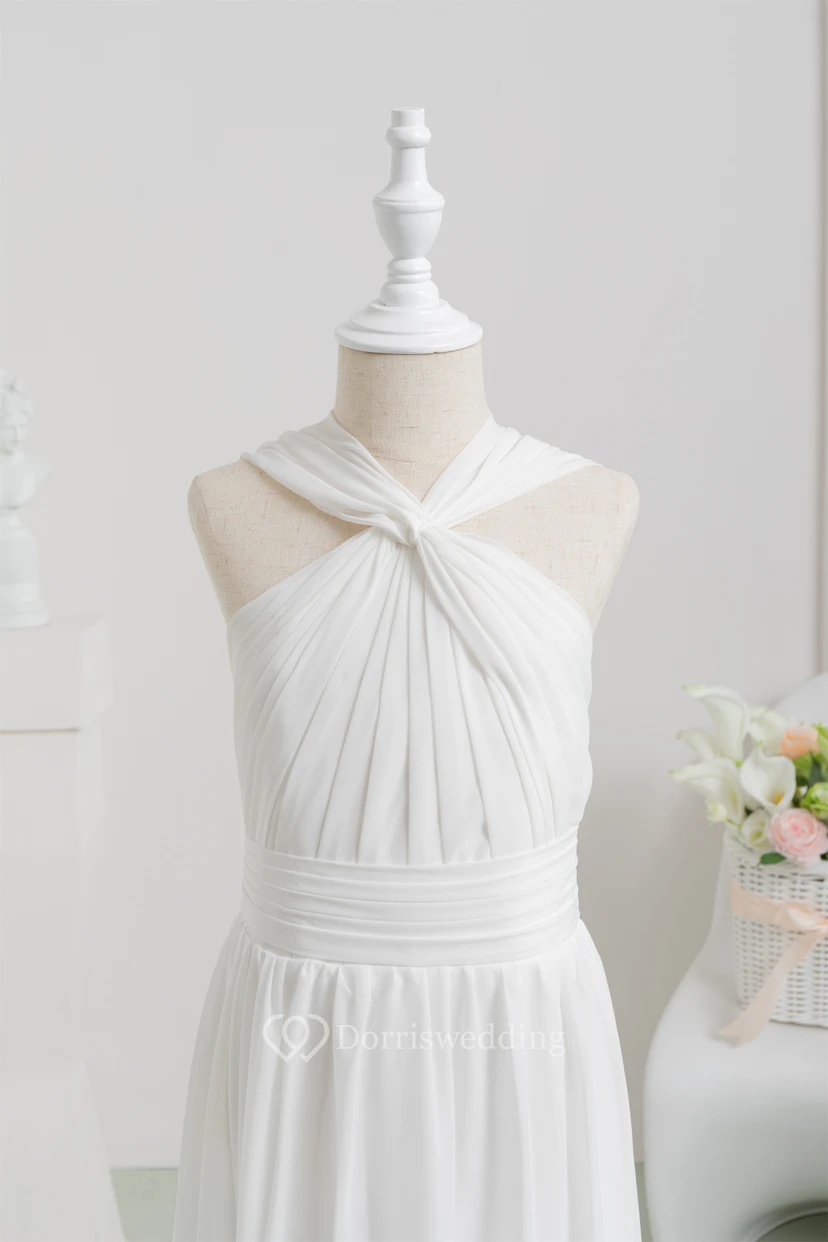 Chiffon Long White Empire Communion Casual Flowergirl Dress view 4