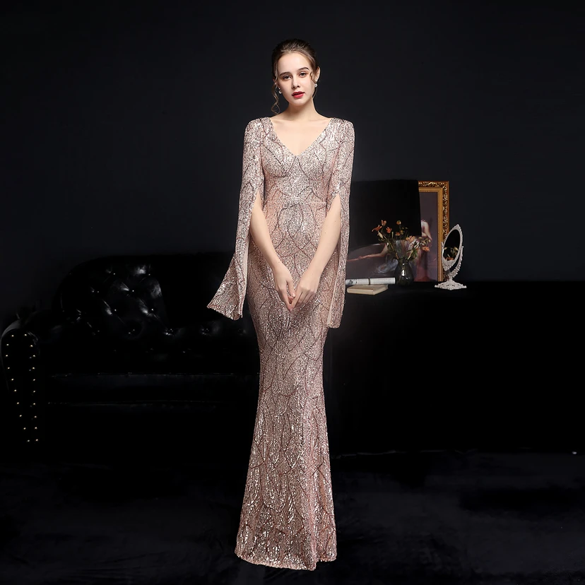 Robe de soirée élégante à sequins, longue, cintrée et sirène, idéale pour les réceptions et les célébrités. view 40