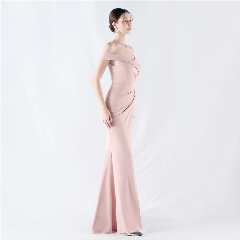 Robe de soirée classique asymétrique en satin à queue de poisson view 36