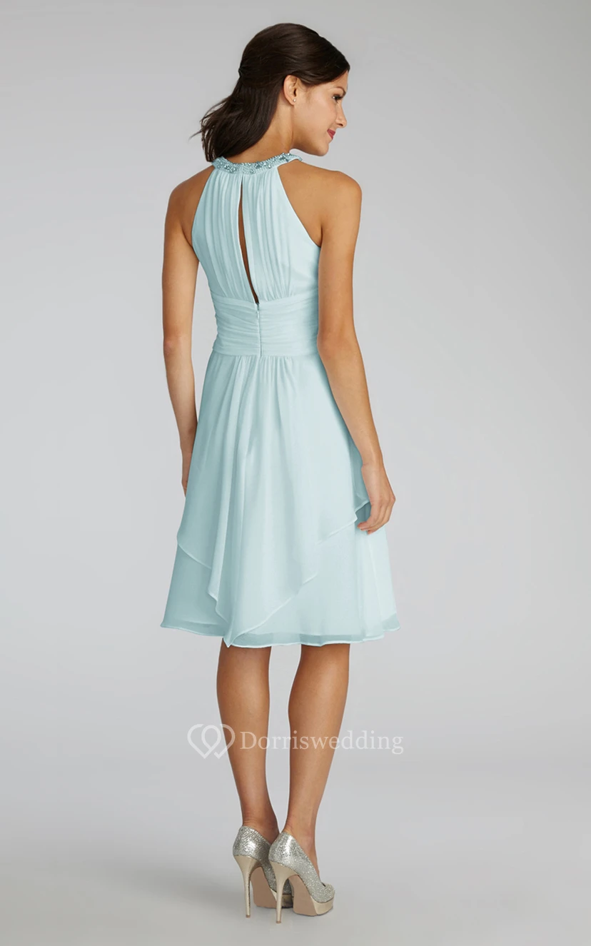 Short Chiffon Dress With Beaded Jewel Neck view 11