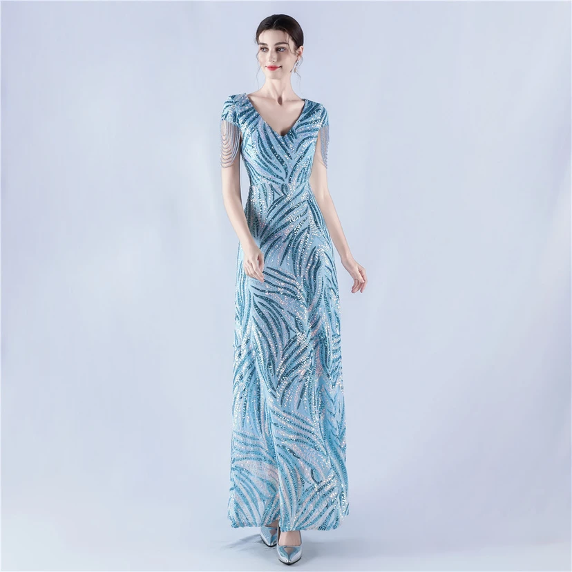A-Line Big Swing Dress Skirt Encrypted Sequined Craft Beaded Evening Dress view 75