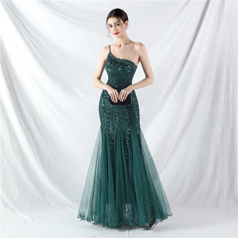Crafted Beaded Positioning Flower Beads Splicing Mesh Gauze High-End Evening Dress view 5