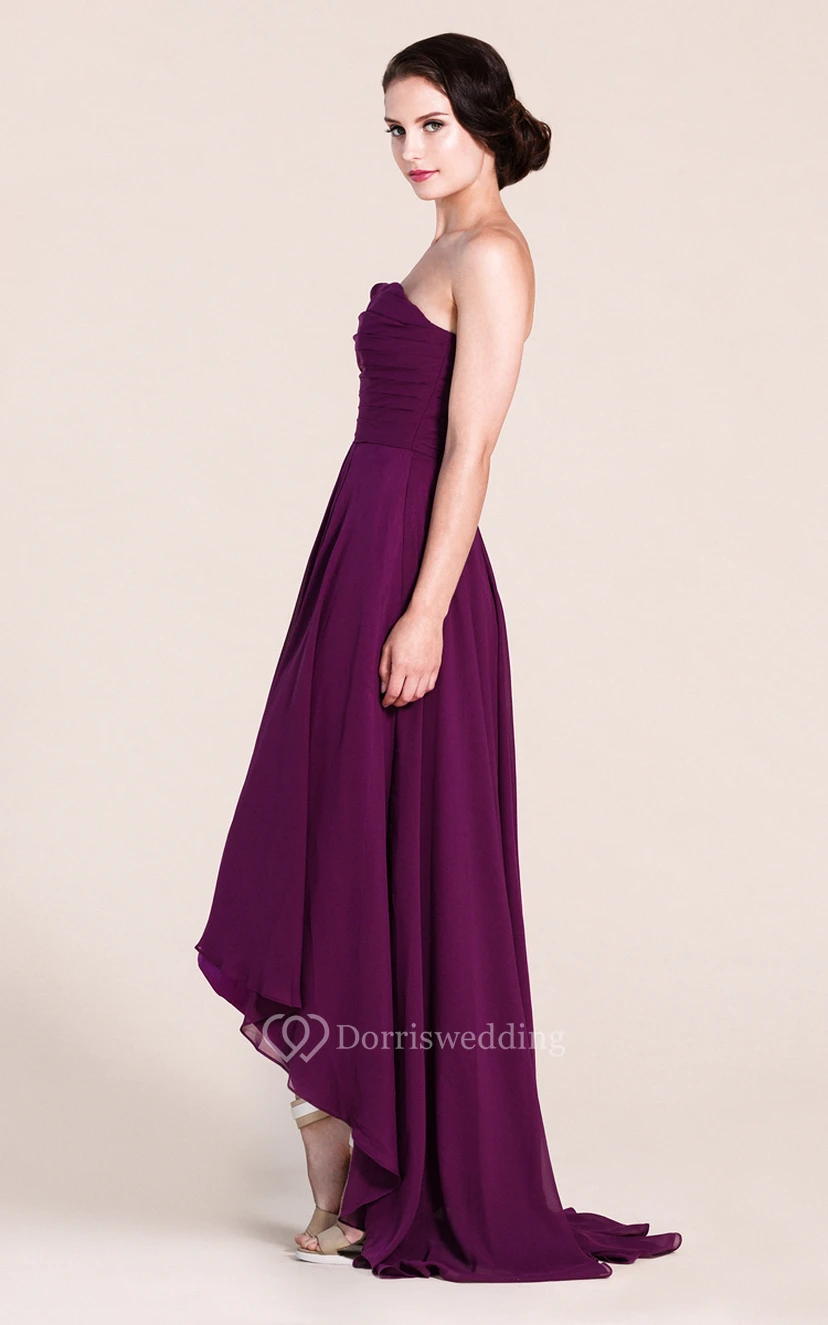 Strapless High-low Chiffon Gown With Pleats view 3