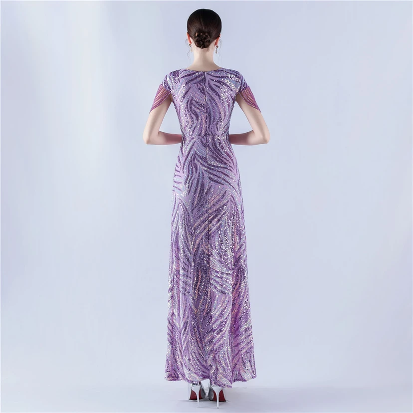 A-Line Big Swing Dress Skirt Encrypted Sequined Craft Beaded Evening Dress view 56
