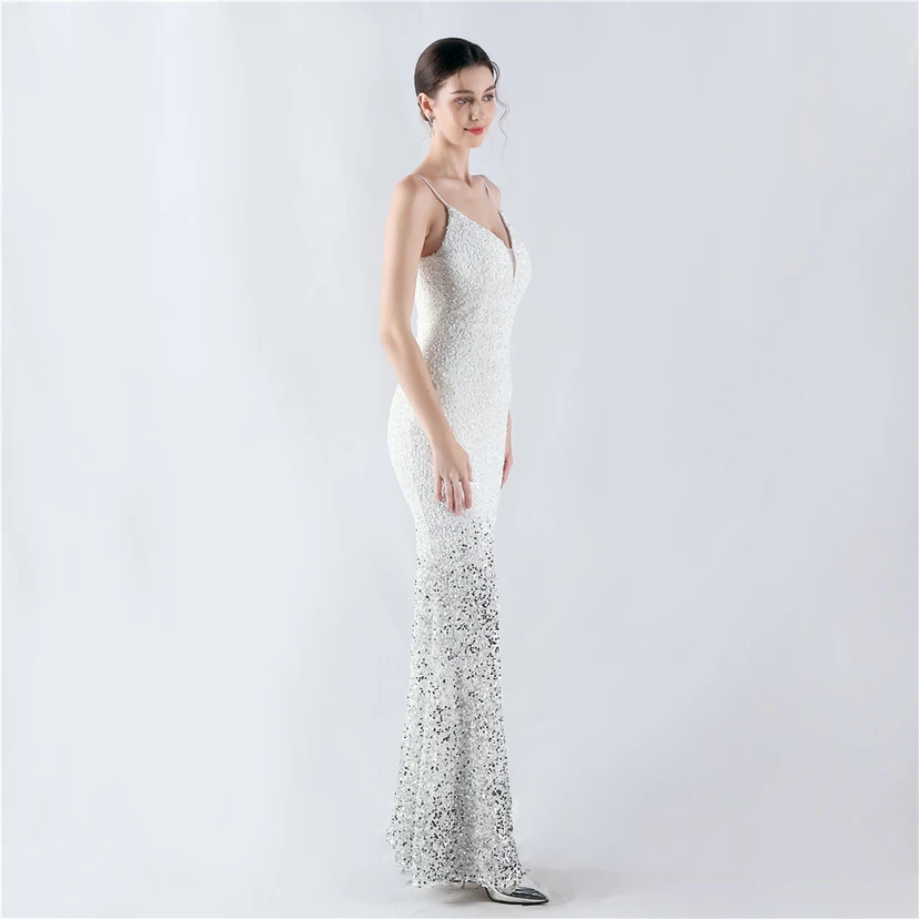 Samtiger, farbverlaufender, perlenbesetzter, sexy Strumpfhalter-Abendkleid view 5