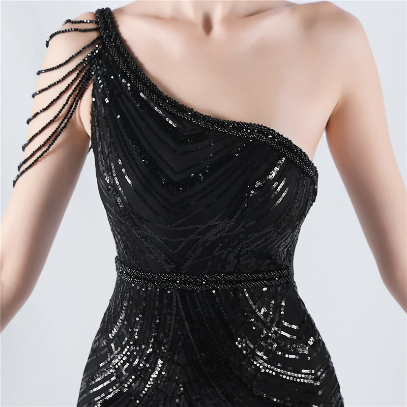 Positioning Flower Beaded Craft Beaded One-Shoulder Oblique Collar High Slit Evening Dress view 8