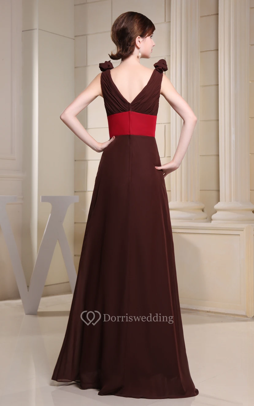 Muti-Color V-Neck Ruched Maxi Dress With Ruching and Flower view 5