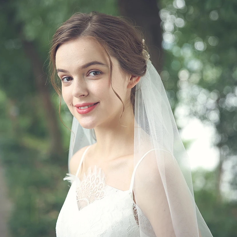 Forest Style Tulle Fingertip Veil with Beads view 3