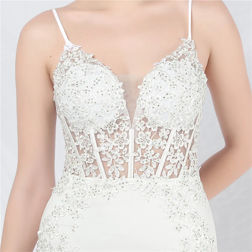 Spitzen-Abendkleid mit heißer Diamant- und Fischgrätenmuster-Weste, tiefem Taillenausschnitt, schulterfreiem Design und kurzer Schleppe view 89