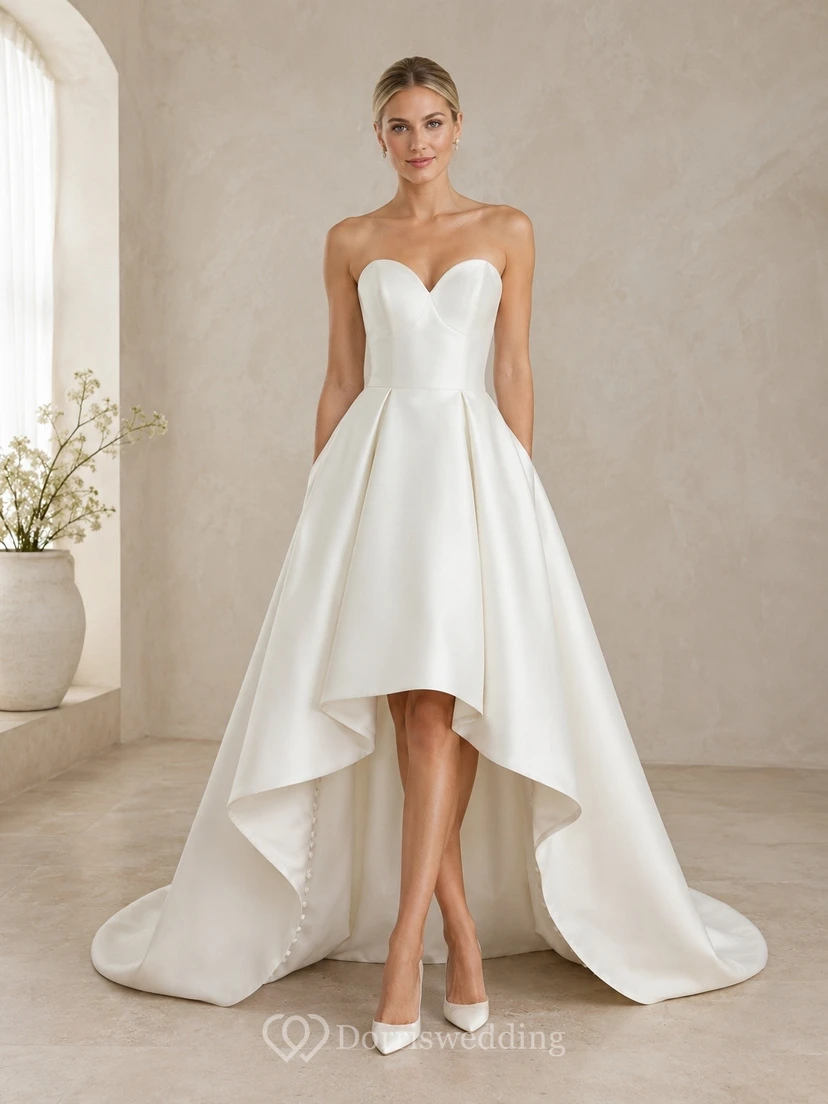 Simple High-low Sleeveless Bridal Ceremony Formal Sweetheart A-line Dress