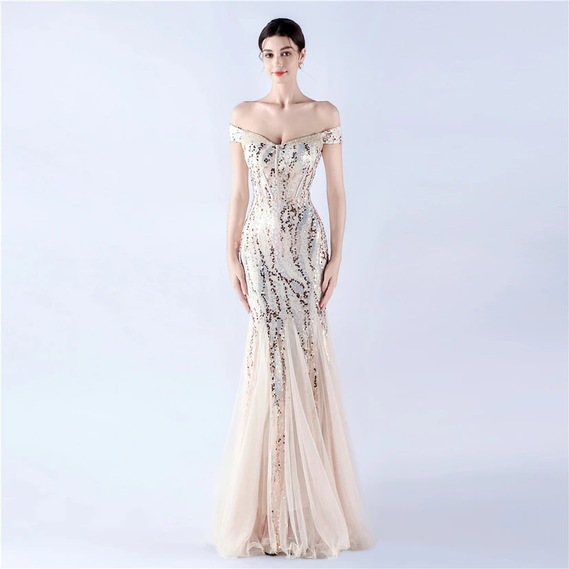 Craft Beading Mesh Sequins Evening Dress Annual Meeting Performance Host view 10