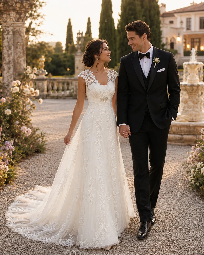 Vestido de novia sin mangas con escote corazón y encaje y cuentas view 3