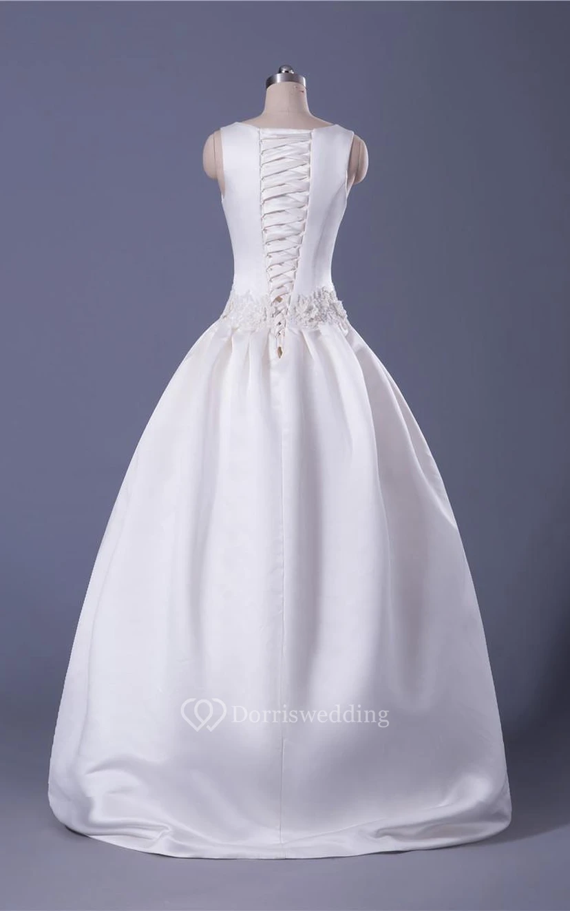 Ball Gown Floor-Length Sleeveless Lace Satin Dress view 2