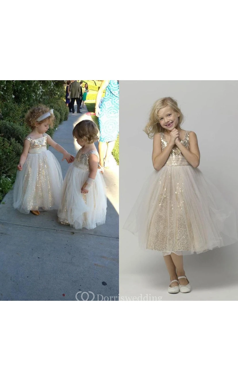 Glamorous Sequined Tulle A-line Flower Girl Dress Straps Sleeveless view 2