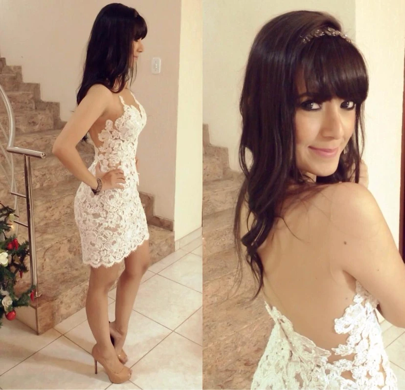 Delicate Lace Appliques Short Cocktail Dress Pencil Sleeveless view 3