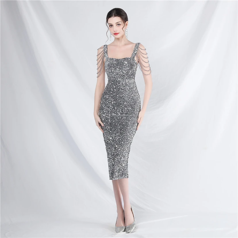 Craft Sequined Velvet Bottom Imitation Handmade Fantasy Sequin Evening Dress Daily Mini Dress view 41
