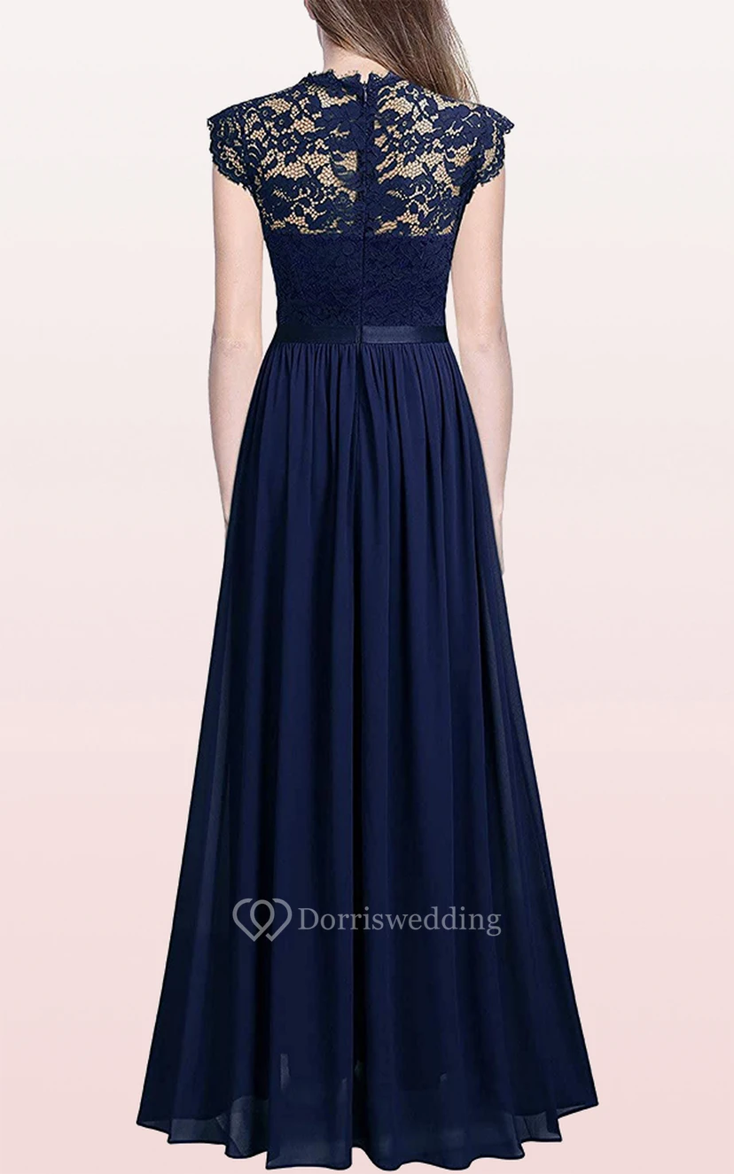 Romantisches Brautjungfernkleid aus Chiffon in A-Linie mit Muschelsaum und Falten view 2