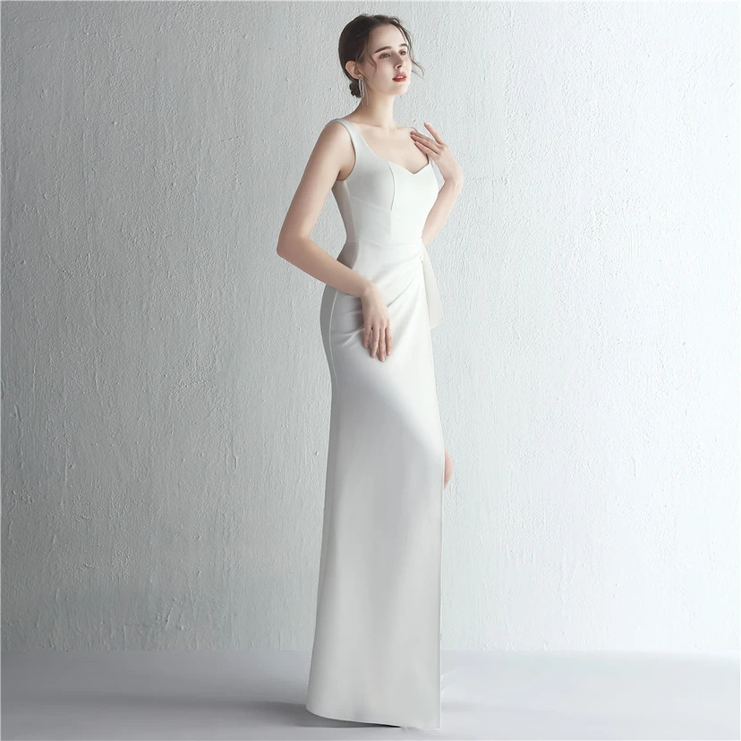 Satin-Kleid mit Perlenbesatz, langem Schlitz, schmal geschnitten, Meerjungfrauenschnitt, für Promi-Dinner, Hochzeiten, Autoausstellungen, Modellbau view 3
