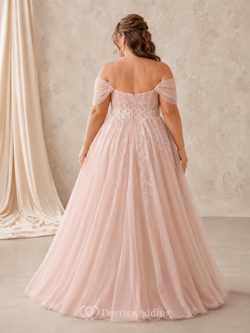 Blush Plus Size Off-Shoulder Applique Tulle Bridal Gown view 2