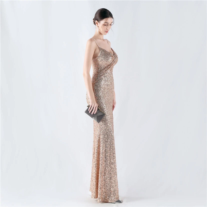 Robe de soirée sexy à sequins et fente haute, avec bretelles et encoche cryptée view 22
