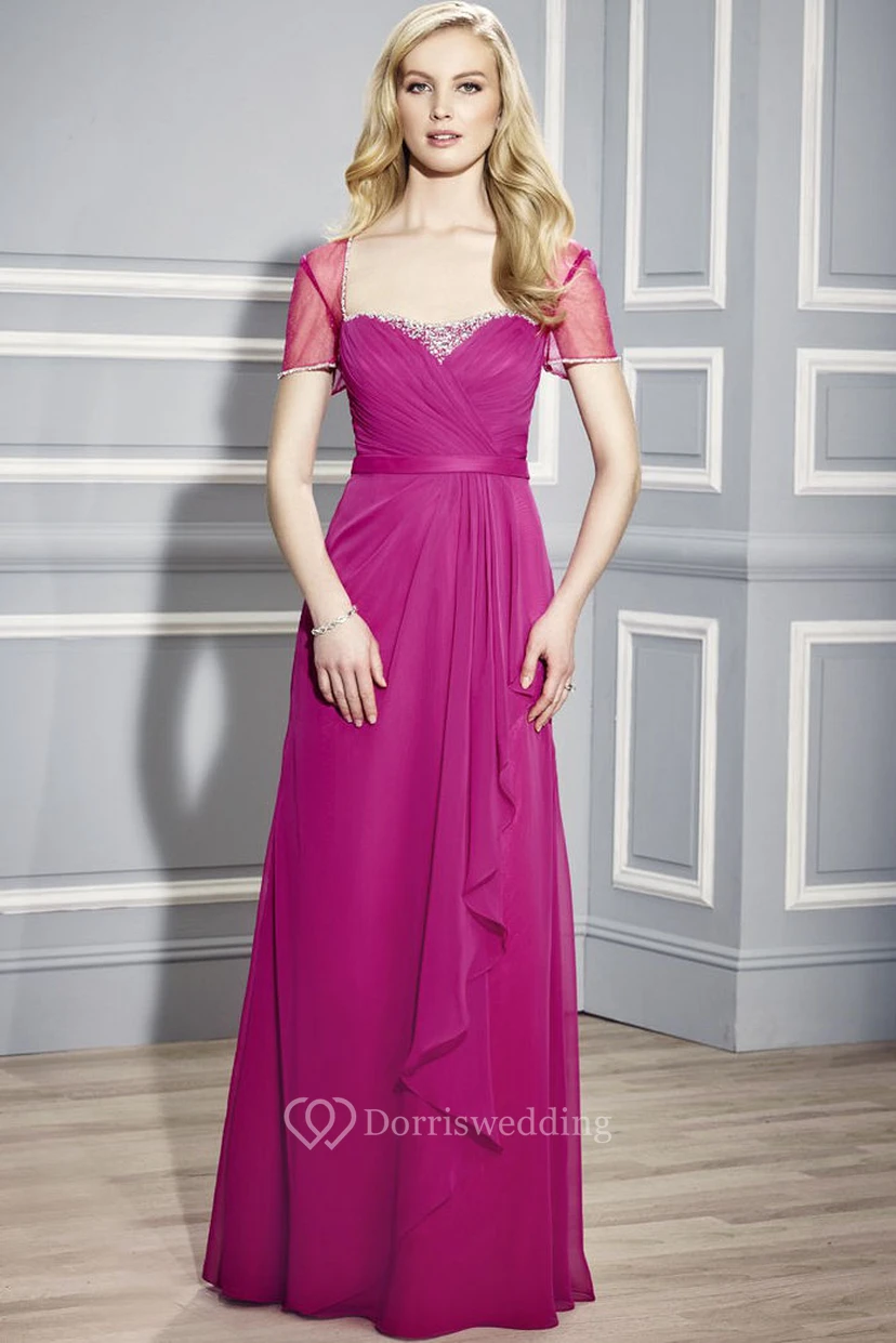 Vestido de punto de manga corta con escote cuadrado y tirantes cruzados para la madre de la novia
