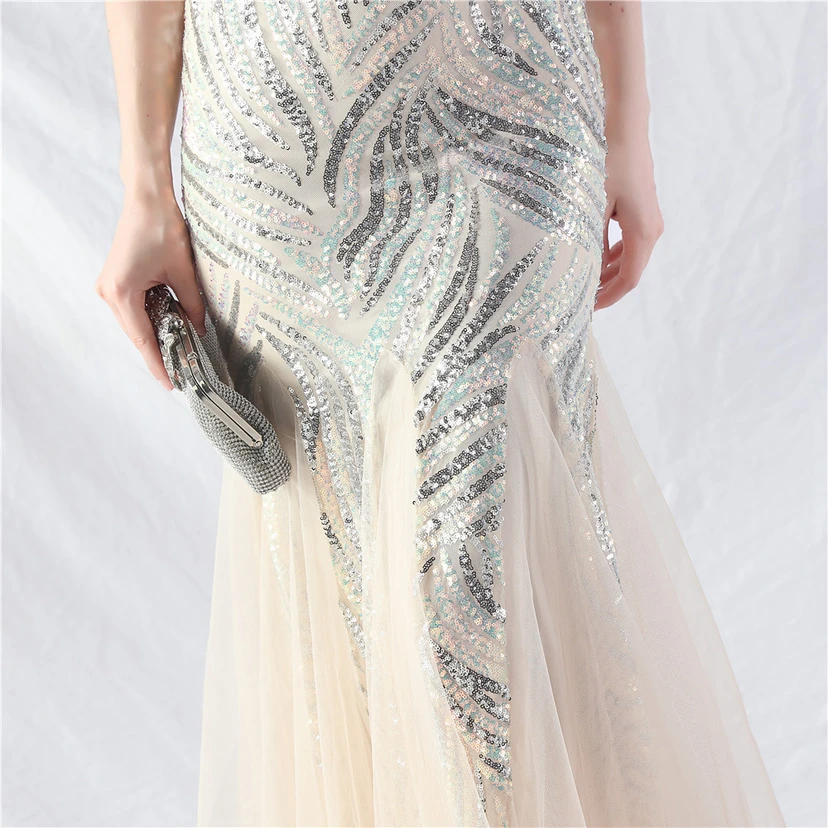 Crafted Ostrich Feather Stacked Sequins Splicing Mesh Gauze High-End Evening Dress Clothes view 80