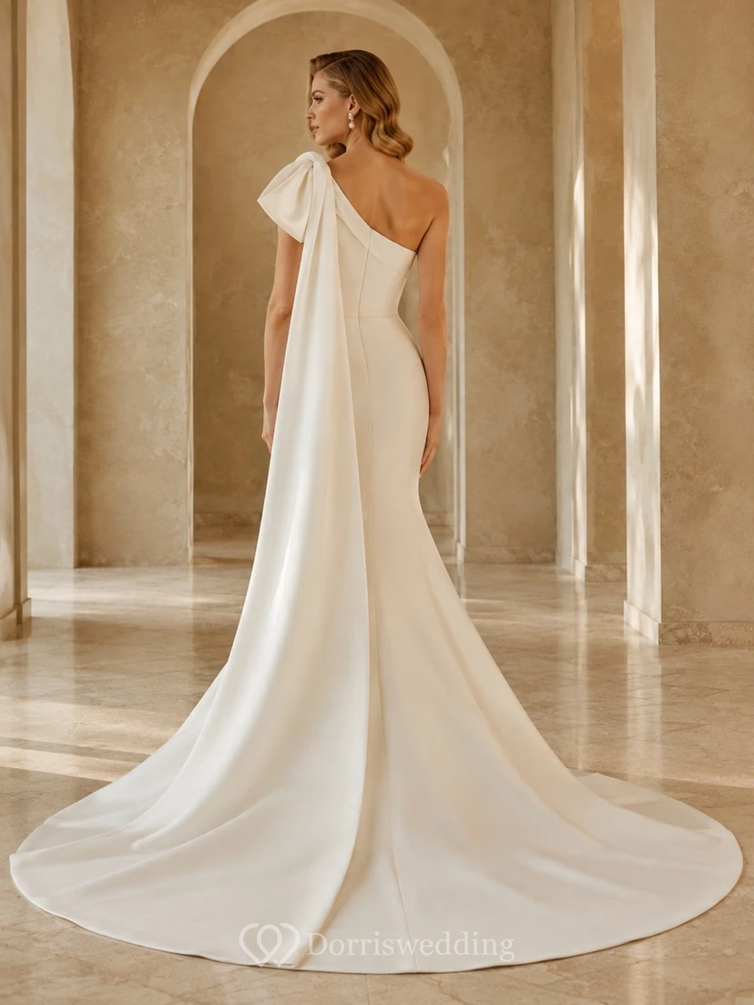 Mermaid Draped Sweep Train Bridal Ceremony Wedding Dress Formal view 2