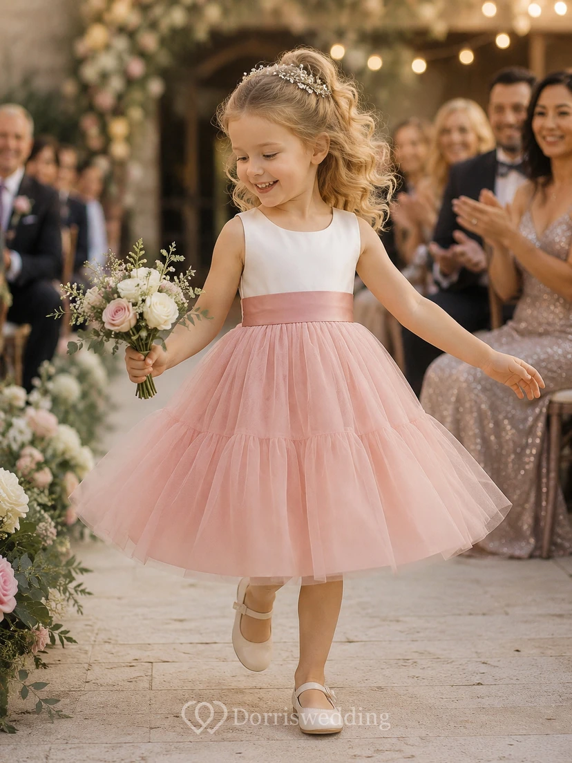 Scoop-neck Sleeveless Empire A-line Two-Tone Flowergirl Dress view 3