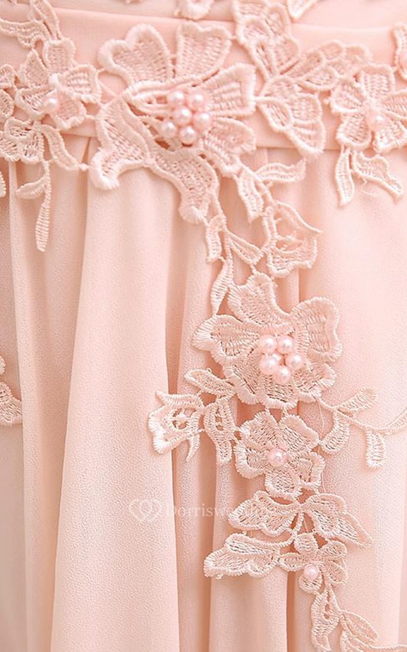 Lace Scoop A-Line Floor Length Prom Dress view 4