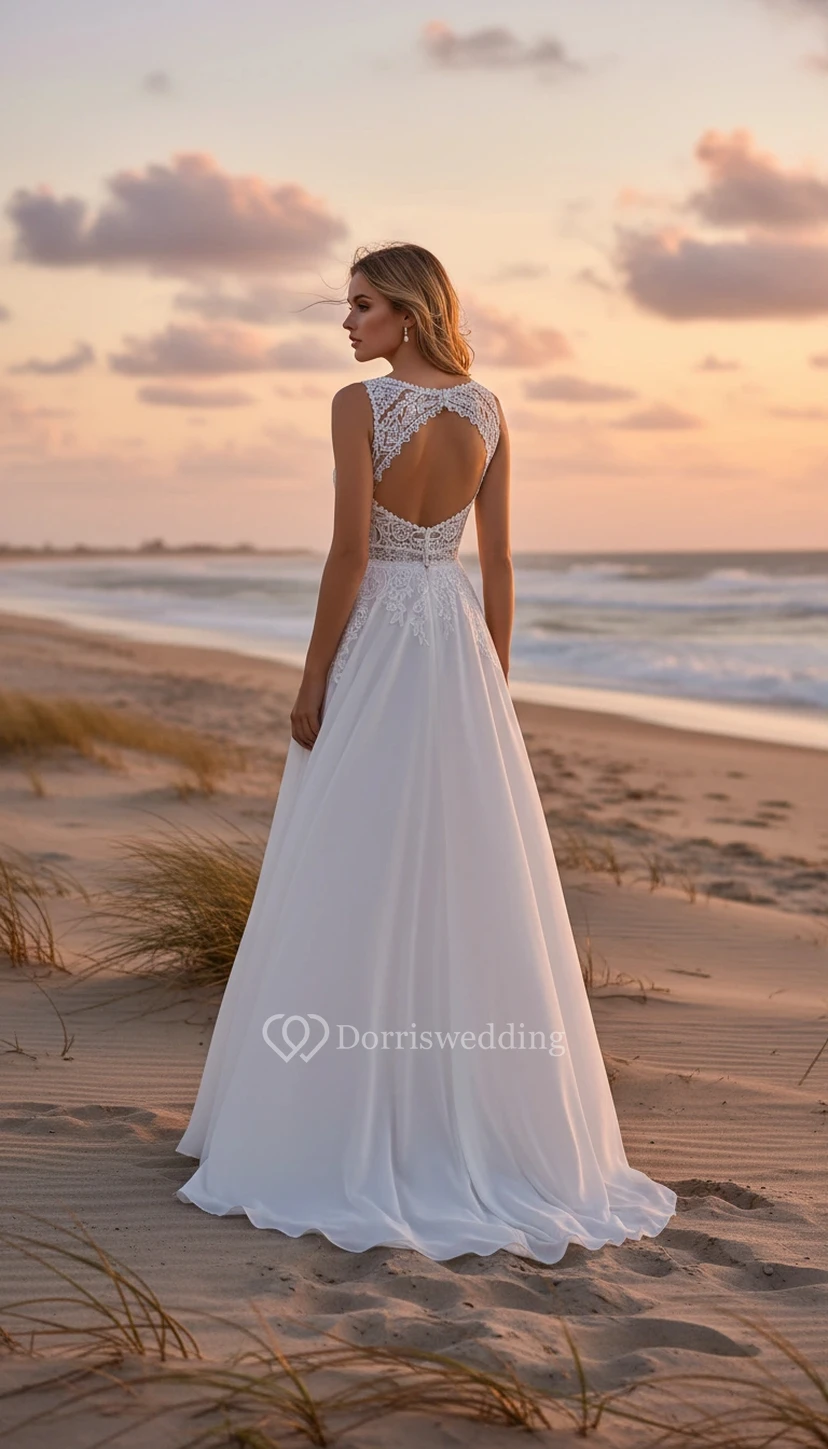 Lace V-Neck Beach Chiffon Wedding Dress view 2