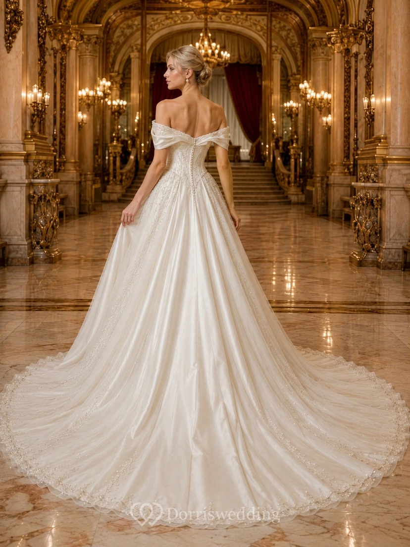 Vestido de novia de gala con hombros descubiertos, vestido de novia formal de lujo view 2