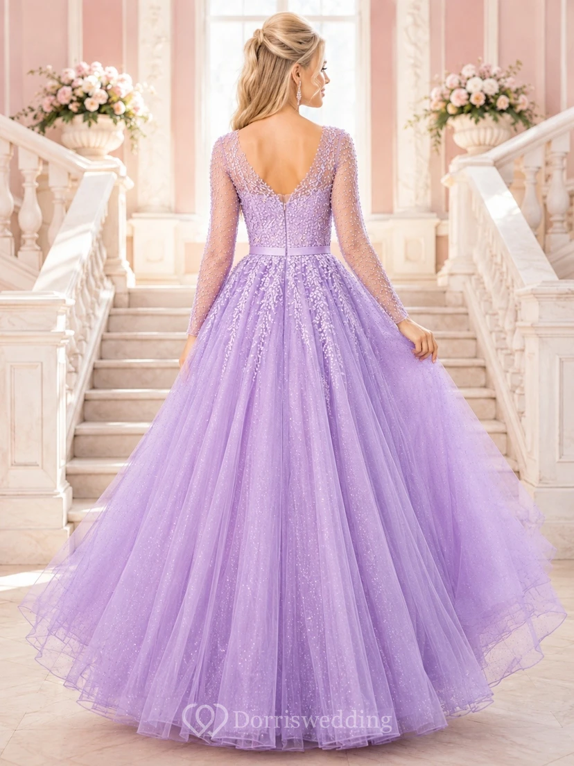 Lavender Square Neck Sleeveless Layered Tulle Ball Gown Pageant Dress view 2